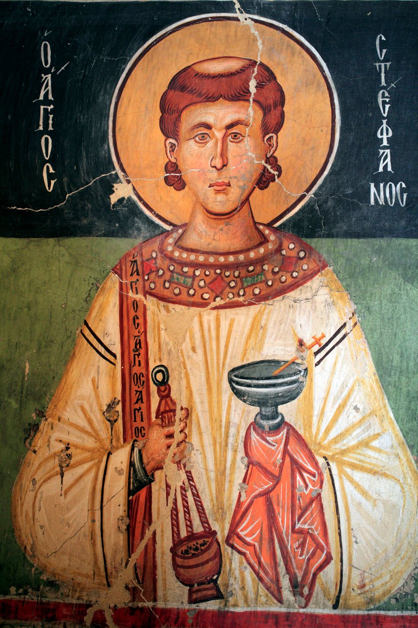 Bizantyjski fresk z XV wieku (detal) Św. Stefan Malowidło ścienne Kościół Michała Archanioła w Pedoulas Cypr Malowane kościoły UNESCO Troodos, Cypr autorstwa Unknown