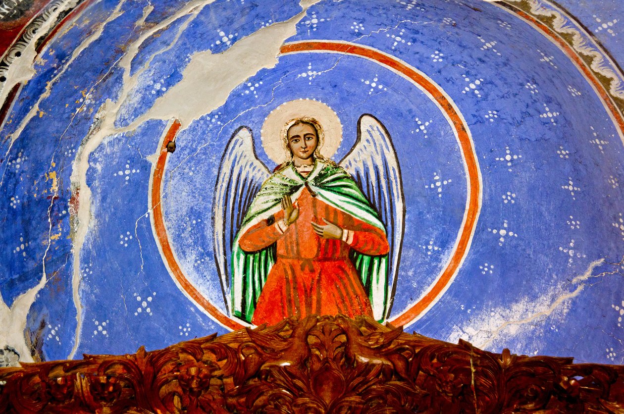 Fresk w kościele St Marys, Leusa, Albania autorstwa Unknown