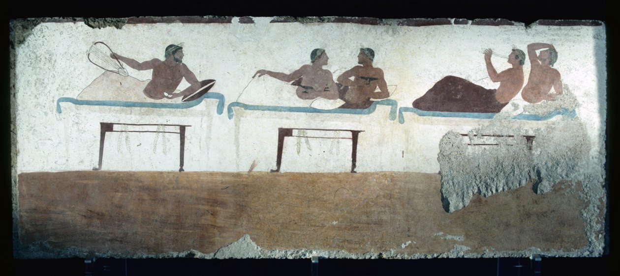 Greckie malowidło z Grobowca Nurka, Paestum, 480 pne Bankiety. Scena sympozjum, Włochy autorstwa Unknown