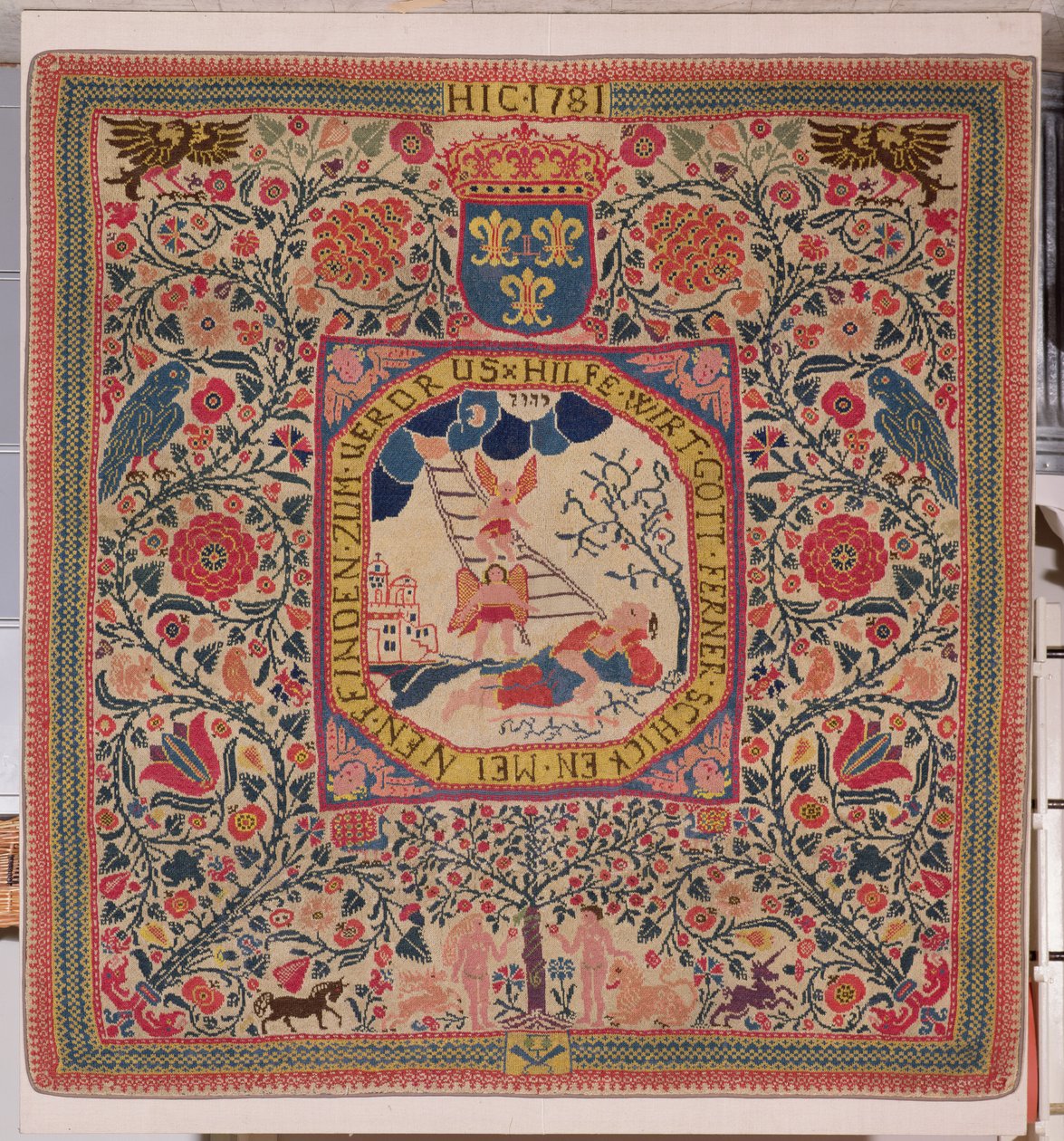 Ręcznie tkany dywan przedstawiający sen Jacobs, Alzacja, 1781 (wełna) autorstwa Unknown