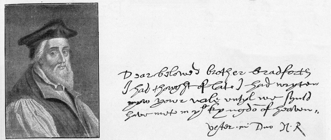 Pismo i podpis biskupa Ridleya z listu napisanego w celu pocieszenia Johna Bradforda na krótko przed jego śmiercią , 1555 autorstwa Unknown
