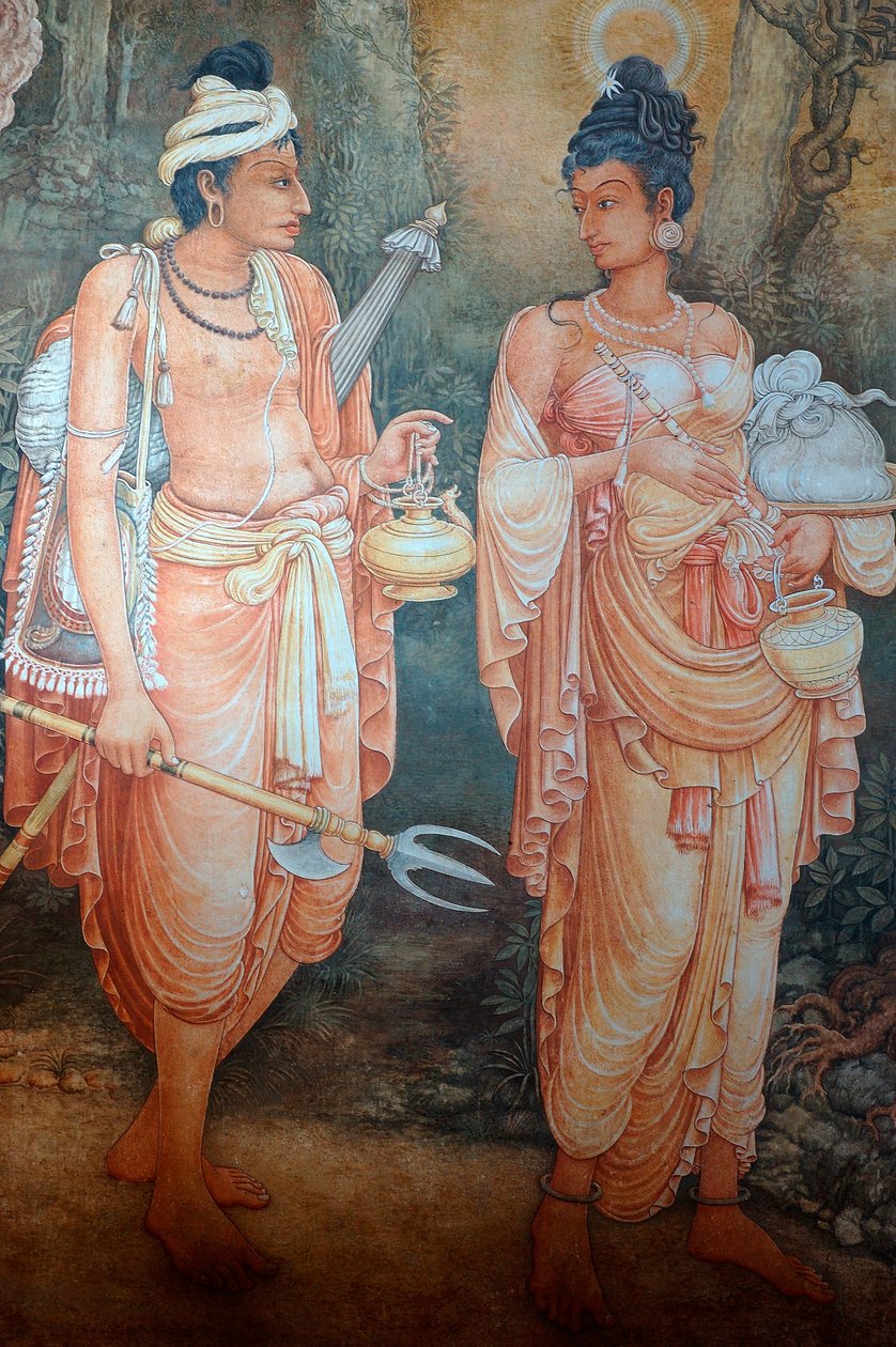 Mural na ścianach świątyni Kelaniya w Kelaniya Vihara, jednym z najświętszych miejsc buddyjskich, około sześciu mil od stolicy Sri Lanki Kolombo. 7 stycznia 2010 r. autorstwa Unknown