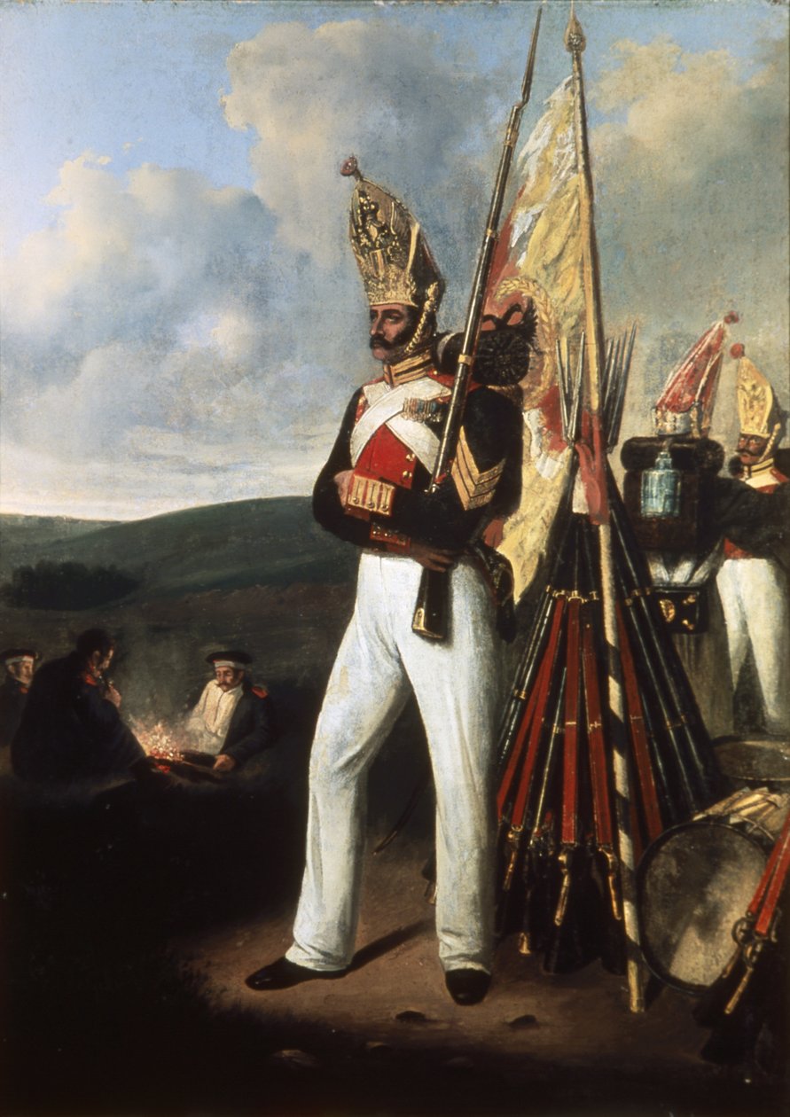 Obraz żołnierza piechoty rosyjskiego pułku Pawłowskiego w czasie bitwy pod Borodino podczas wojny 1812 r. z Napoleonem. autorstwa Unknown