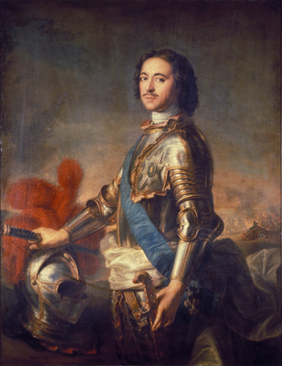 Portret cara Rosji Piotra Wielkiego (Piotr I: 1672 - 1725) autorstwa J, M, Natiera. autorstwa Unknown