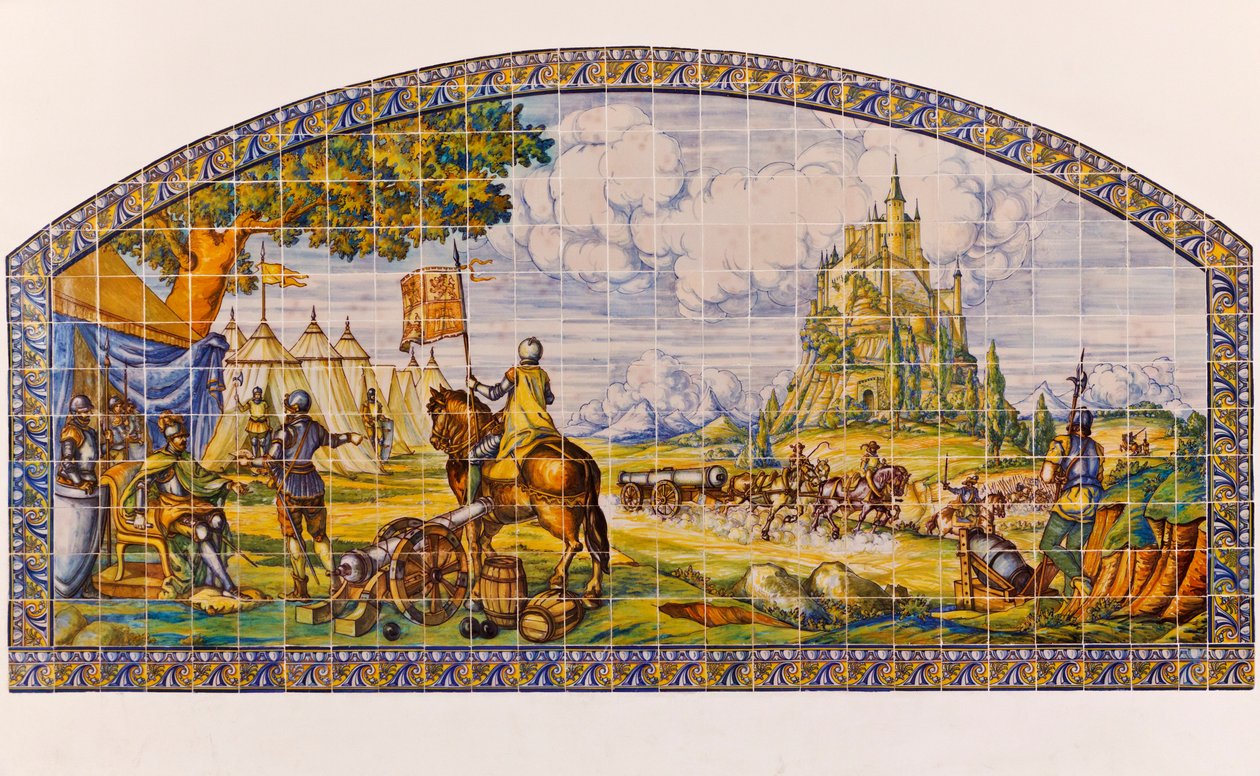 Segowia, Prowincja Segowia, Hiszpania. Nowoczesne malowanie płytek ceramicznych Segovia w czasie buntu Komuneros 1520-1521. autorstwa Unknown