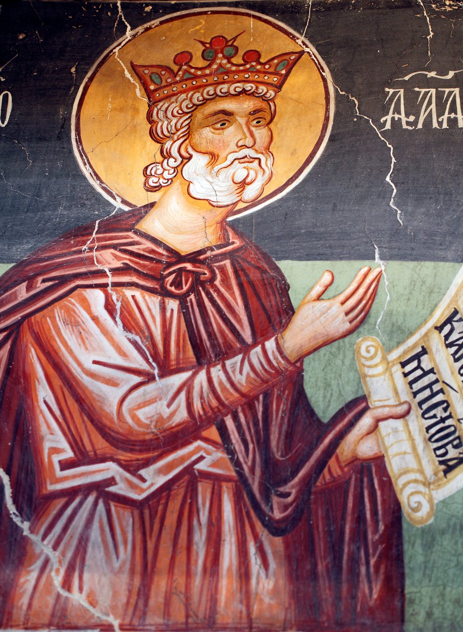 Bizantyjski fresk z XV wieku (detal) Pierwszy król i prorok Dawid Malarstwo ścienne Kościół Michała Archanioła w Pedoulas Cypr Malowane kościoły UNESCO Troodos, Cypr autorstwa Unknown
