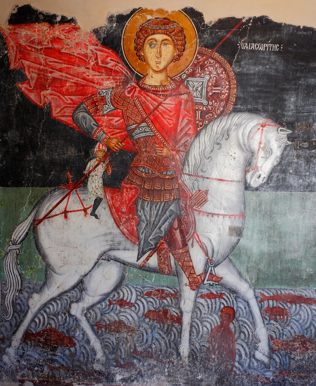 Bizantyjski fresk z XV wieku (detal) Malowidło ścienne św. Jerzego Kościół Michała Archanioła w Pedoulas Cypr Malowane kościoły UNESCO Troodos, Cypr autorstwa Unknown