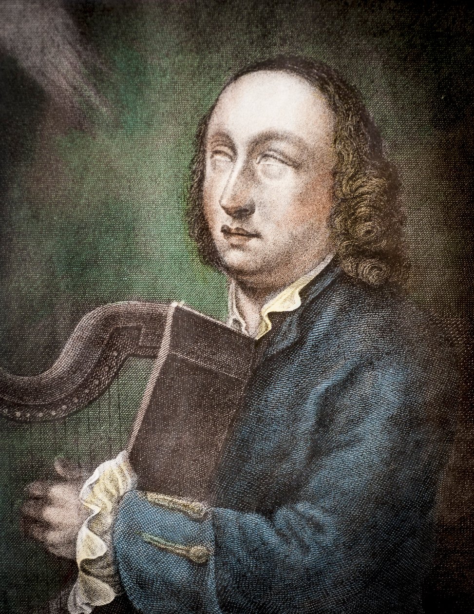 Niewidomy harfiarz irlandzki Turlough O Carolan, Carolan, Toirdhealbhach î Cearbhall? In (1670-1738) autorstwa Unknown