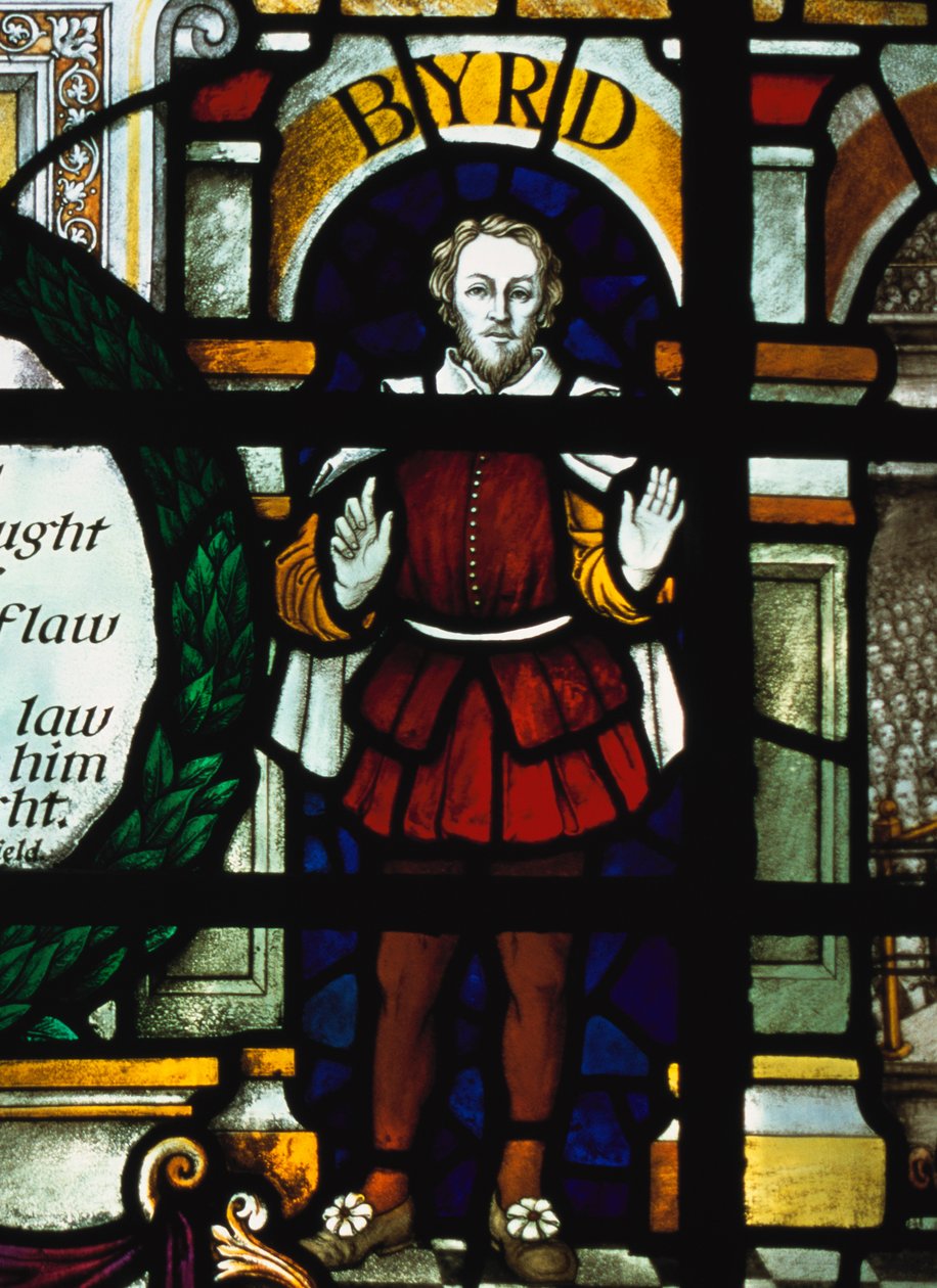 William Byrd (1543-1623)- wizerunek angielskiego kompozytora w witrażu, kościół St Sepulcher, Londyn autorstwa Unknown