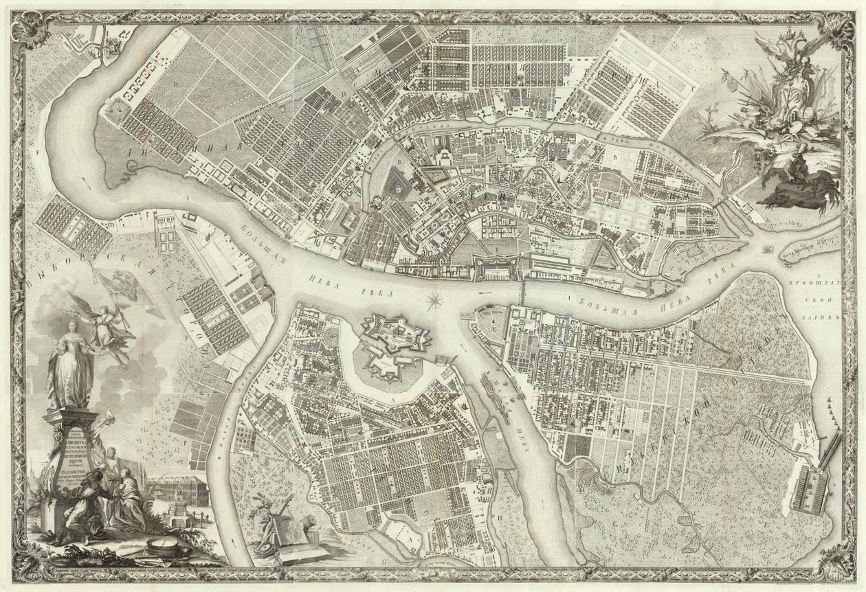Rytownictwo. Plan stolicy Petersburga przedstawiający najwybitniejsze aleje. 1753 Makhaev MI autorstwa Махаев Михаил Иванович