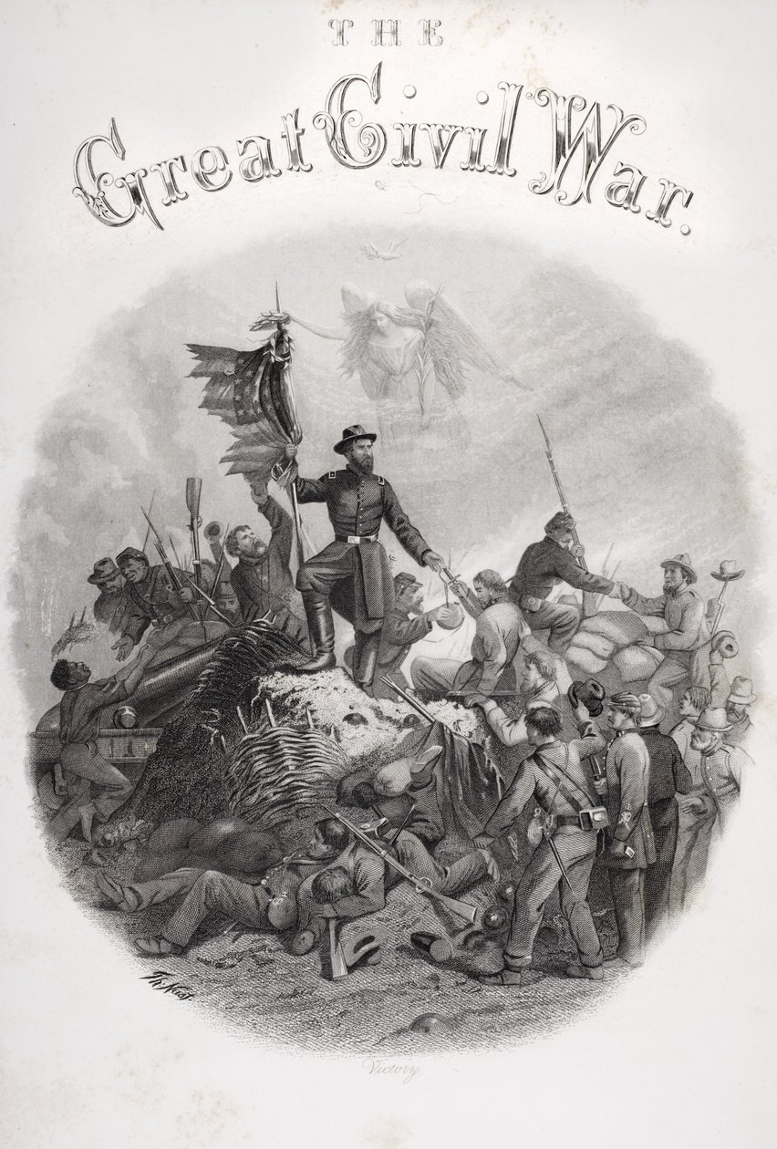 Alegoryczne grawerowanie Victory, ze strony tytułowej tomu 3 „Wielka wojna domowa: historia późnego buntu” autorstwa R.Thomas i B.G.Smith, opublikowanej przez R.Worthingtona, 1860 autorstwa American School