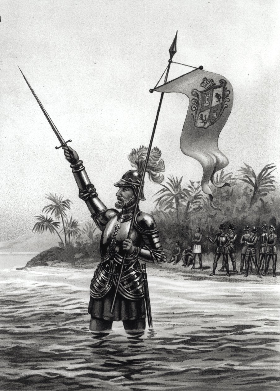 Balboa Twierdzenie Dominium nad Morzem Południowym, 25 września 1513, z „Kontynent amerykański i jego mieszkańcy przed odkryciem przez Kolumba” Anne C. Cady (lit.) 1893 (zdjęcie Bundw) autorstwa American School