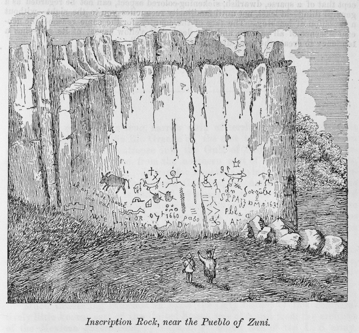 Napis Rock, w pobliżu Pueblo Zuni, z „Nasz cały kraj: przeszłość i teraźniejszość Stanów Zjednoczonych, historyczna i opisowa”, John Warren Barber i Henry Hare, 1861 autorstwa American School