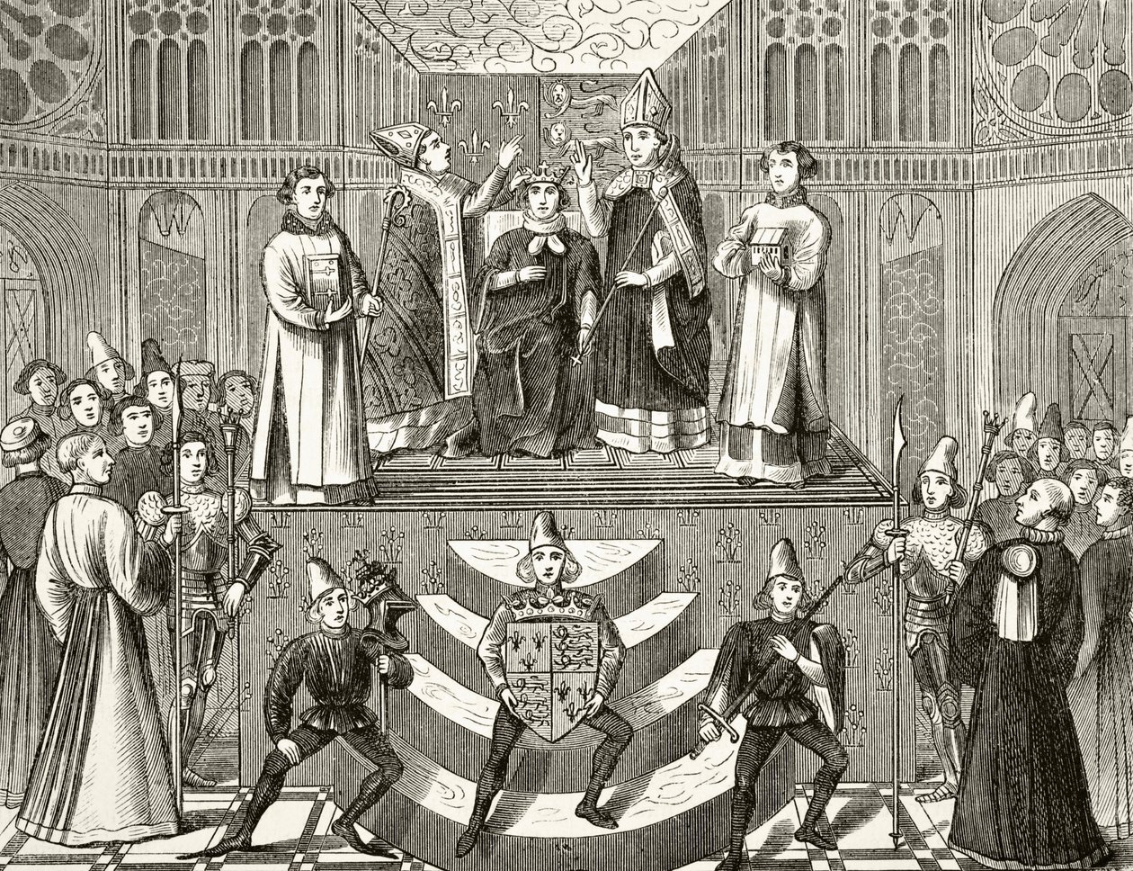 Koronacja króla Anglii Henryka IV, 13 października 1399, z „The National and Domestic History of England” Williama Hickmana Smitha Aubreya (1858-1916) opublikowanej w Londynie, ok. 1890 autorstwa English School
