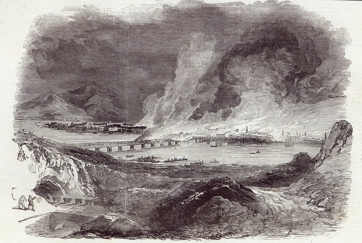 Wielki pożar w Pittsburghu, z The Illustrated London News, 17 maja 1845 (rycina) autorstwa English School