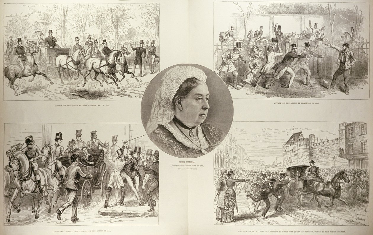 Ilustracje ataków na królową Wiktorię, z „The Illustrated London News”, 11 marca 1882 r autorstwa English School