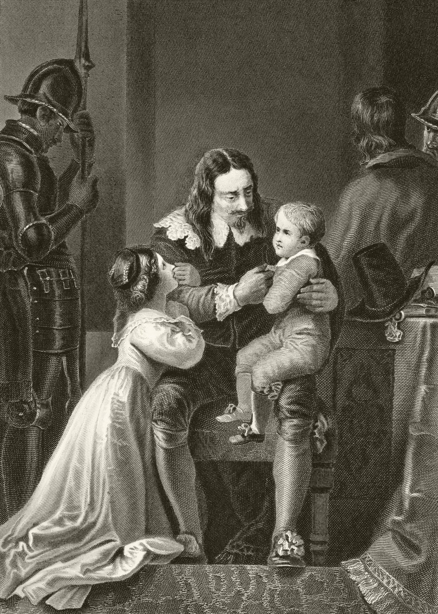 Król Anglii Karol I żegnający się ze swoimi dziećmi przed egzekucją, z „The National and Domestic History of England” Williama Hickmana Smitha Aubreya (1858-1916) opublikowanej w Londynie, ok.189 autorstwa English School