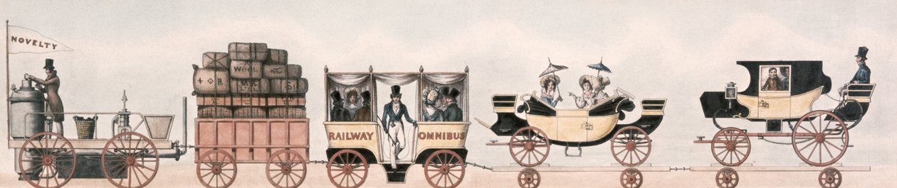 Próby Rainhill, „Novelty”, nieudany faworyt kursów, 1829 (kolor lito) autorstwa English School