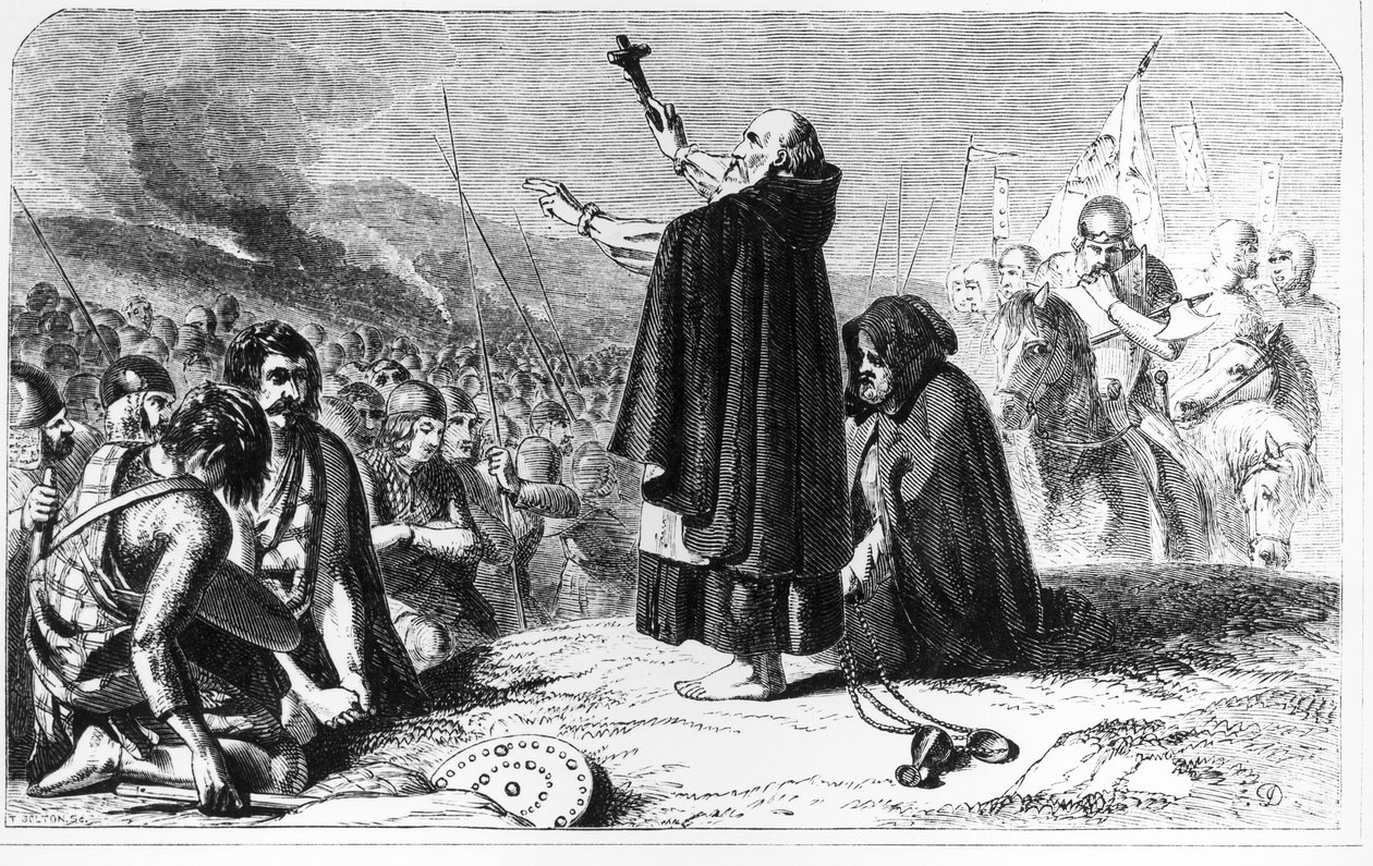 Opat z Inchaffray Błogosławiący armię szkocką przed bitwą pod Bannockburn, 21 czerwca 1314, rycina T. Bolton (rycina) (zdjęcie bundw) autorstwa English School