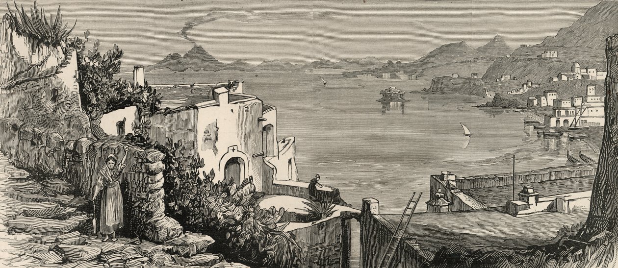 Katastrofalne trzęsienie ziemi na Ischii: plaża i miasto Casamicciola z wioski Lacco, z „The Graphic”, 4 sierpnia 1883 (rycina) autorstwa English School