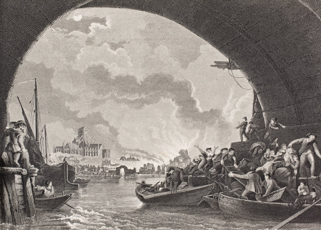 The Great Fire of London, 1666, z „Galerii Portretów Historycznych”, wydanej ok. 1880 (lito) autorstwa English School