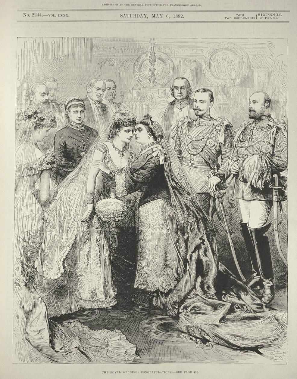 Królewskie wesele: Książę Leopold (1853-84), książę Albany do księżniczki Helen z Waldeck-Pyrmont w kaplicy św. Jerzego w Windsor, 27 kwietnia 1882, z „The Illustrated London News”, 6 maja 1882 autorstwa English School
