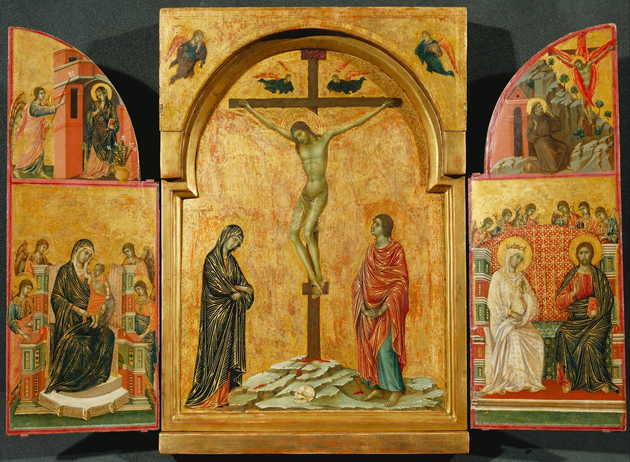 Tryptyk- Ukrzyżowanie i inne sceny autorstwa Duccio di Buoninsegna