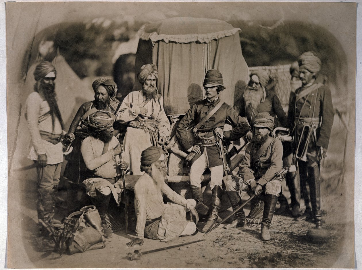 Grupa oficerów i mężczyzn Sikhów, 1858 autorstwa English Photographer