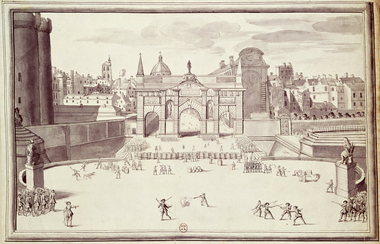 Barykady w Porte Sainte-Antoine, 26 sierpnia 1648 (pióro i atrament na papierze) autorstwa French School