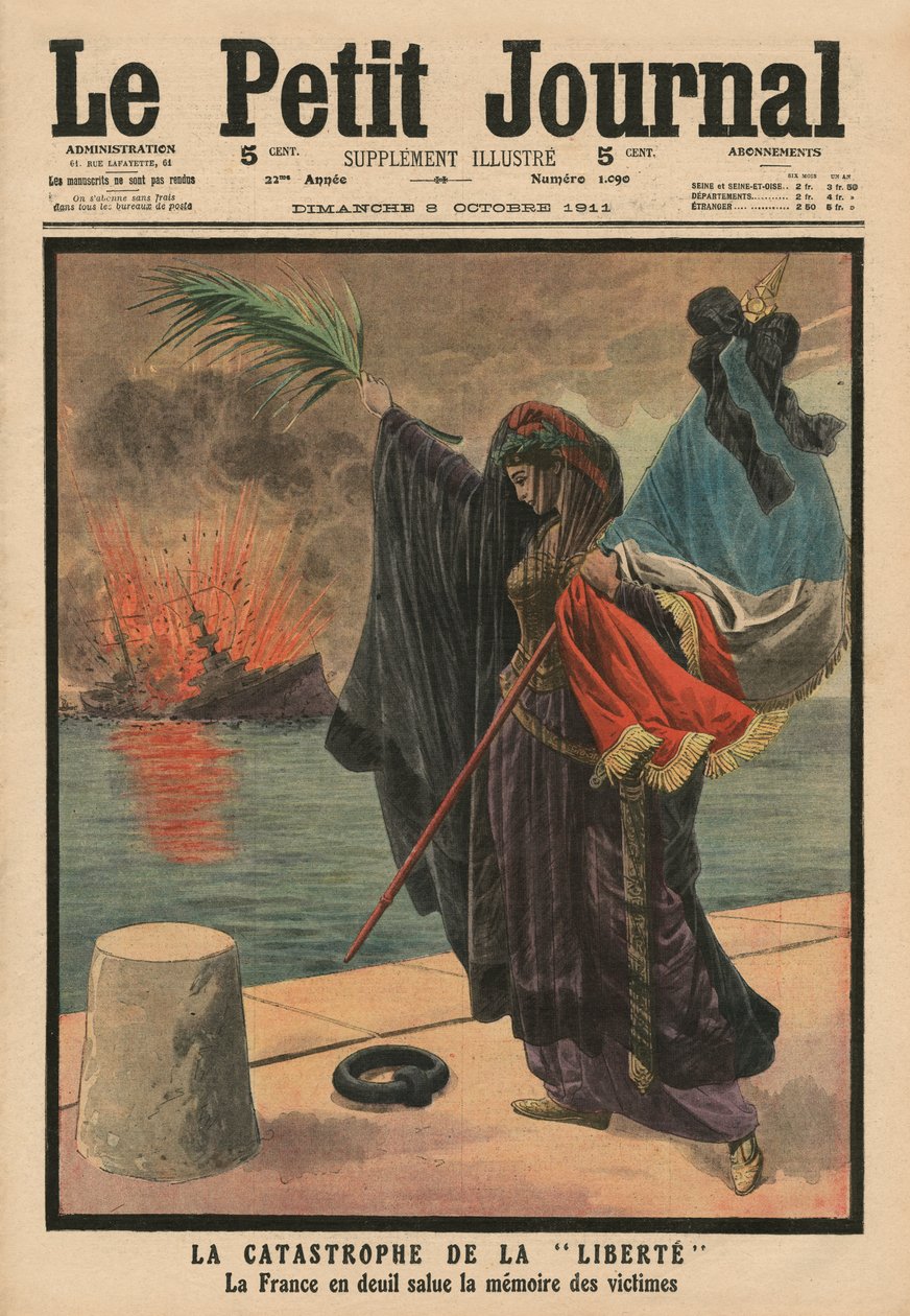 Katastrofa pancernika przeddrednota „Liberte”, Francja w żałobie po ofiarach, ilustracja na okładce z „Le Petit Journal”, dodatek illustre, 8.10.1911 autorstwa French School