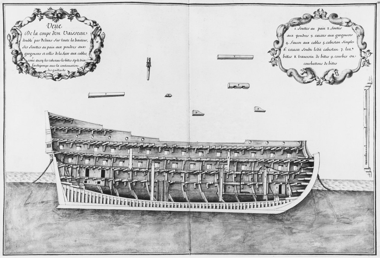 Przekrój naczynia wyłożonego wewnątrz na całej wysokości, ilustracja z „Atlas de Colbert”, tablica 33 (ołówek i wc na papierze) (fot. bw) autorstwa French School