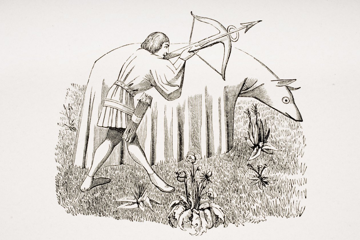 Jak nosić szmatkę, aby zbliżyć się do zwierząt, według miniatury w XV-wiecznym rękopisie Phoebusa, z „Le Moyen Age et La Renaissance” Paula Lacroix (1806-84) opublikowanego w 1847 r. autorstwa French School