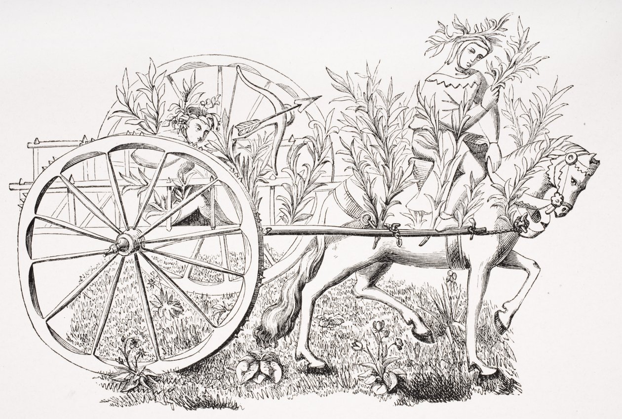 Jak zabrać wózek, by zwabić zwierzęta, według miniatury w XV-wiecznym rękopisie Phoebusa, z „Le Moyen Age et La Renaissance” Paula Lacroix (1806–84) opublikowanego w 1847 r. autorstwa French School