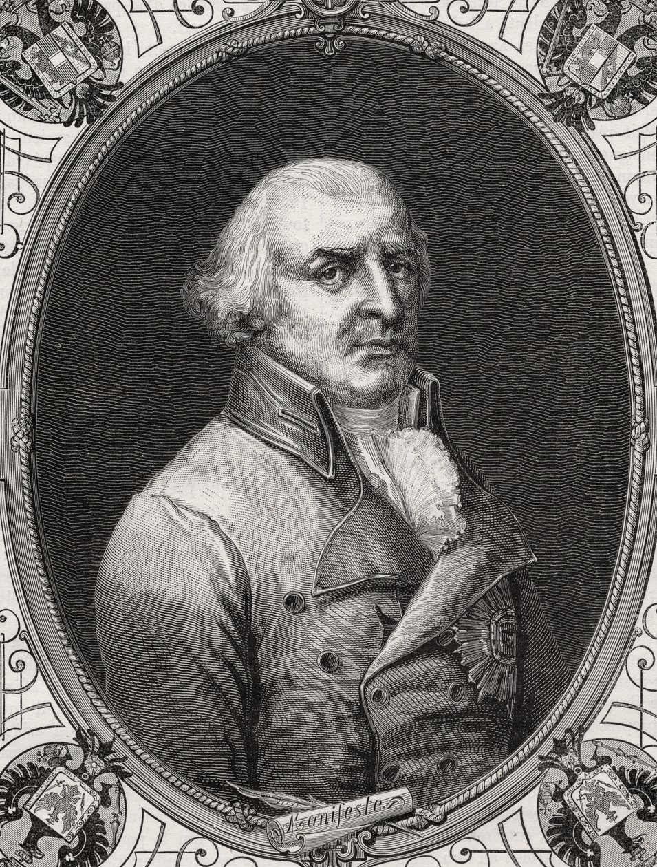 Karol Wilhelm Ferdinand, książę Brunszwiku-Lunebergu, rytowany przez Stephane Pannemakera (1847-1930) według Ramberta, z „Histoire de la Revolution Francaise” Louisa Blanca (1811-82) autorstwa French School