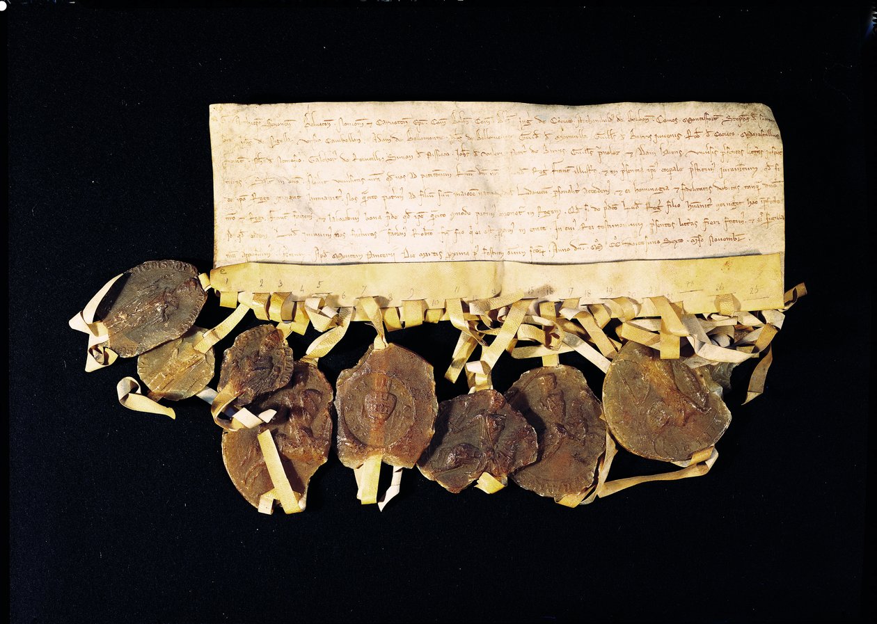 List od prałatów i baronów króla obiecujących Ludwikowi VIII (1187-1226), że uznają jego syna Ludwika Francuskiego królem po jego śmierci, 3 listopada 1226 autorstwa French School