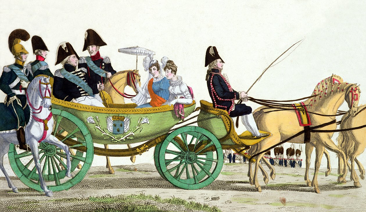 Ludwik XVIII (1755-1824) i jego rodzina Przegląd wojsk królewskich na Polu Marsowym, 20 czerwca 1814, dzień poświęcenia flag Garde Royale autorstwa French School