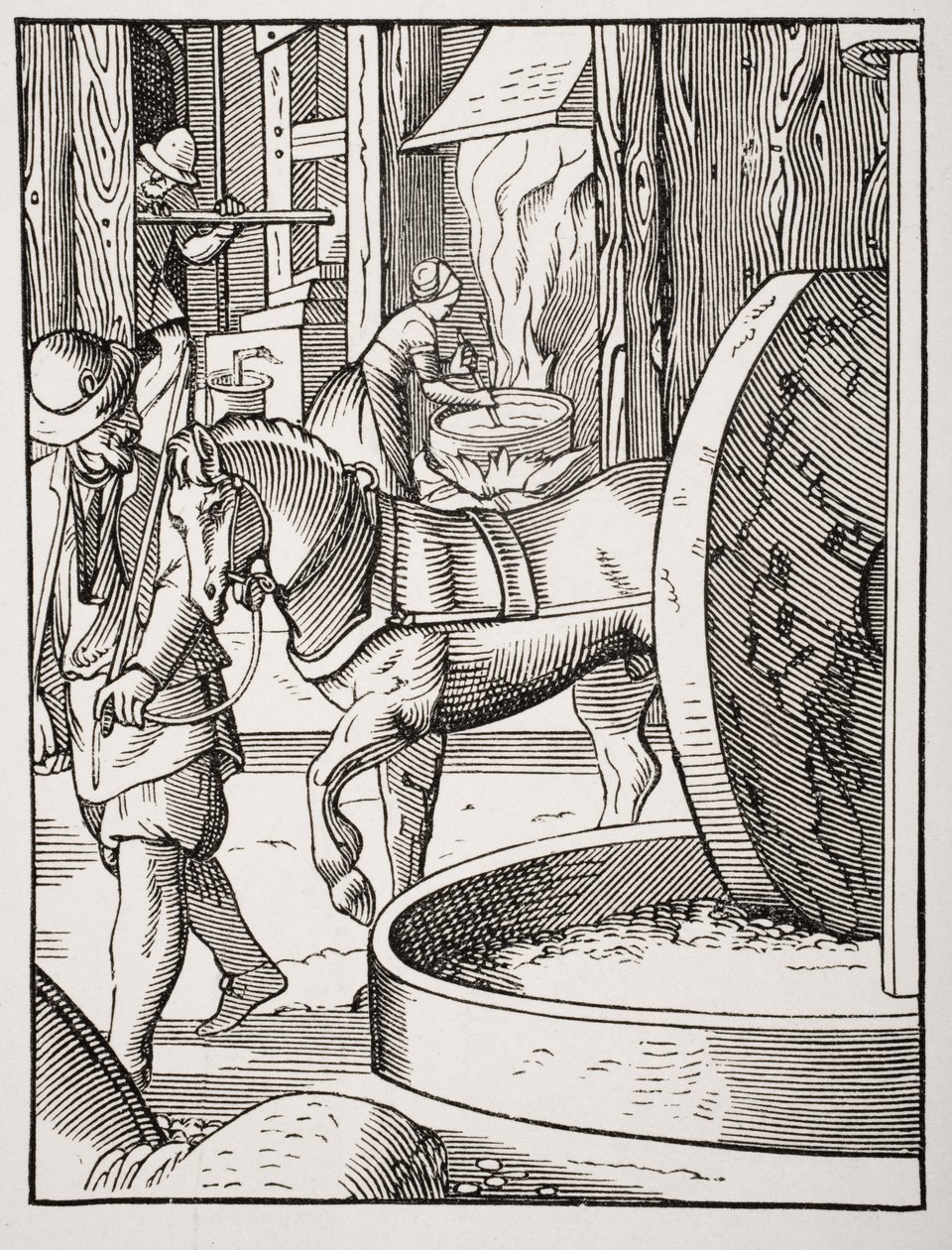 Manufaktura oliwy, według ilustracji z XVI wieku narysowanej i rytowanej przez Josta Ammana (1539-91) z 