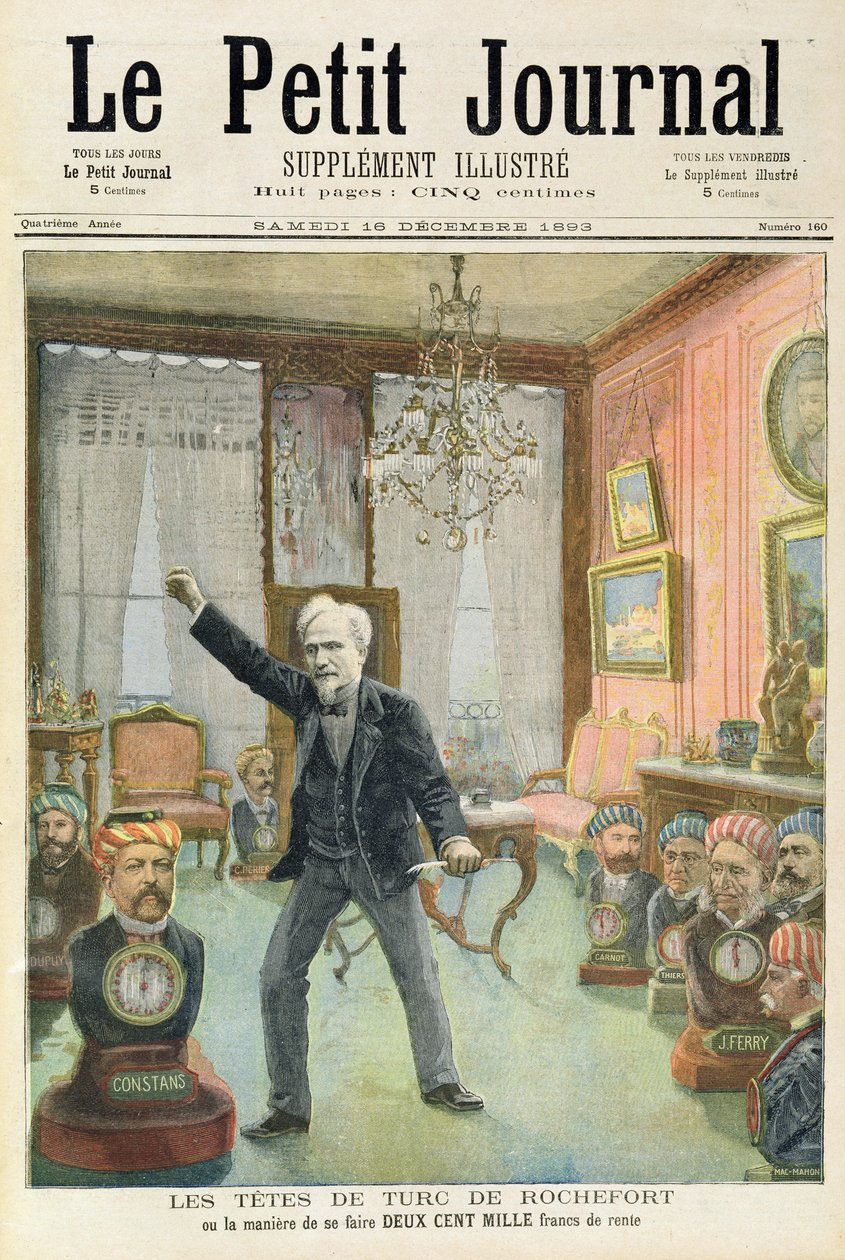 Chłopcy do bicia Rocheforta, czyli jak zarobić dwieście tysięcy franków, z pierwszej strony ilustrowanego dodatku „Le Petit Journal”, 16 grudnia 1893 (kolor lito) autorstwa French School