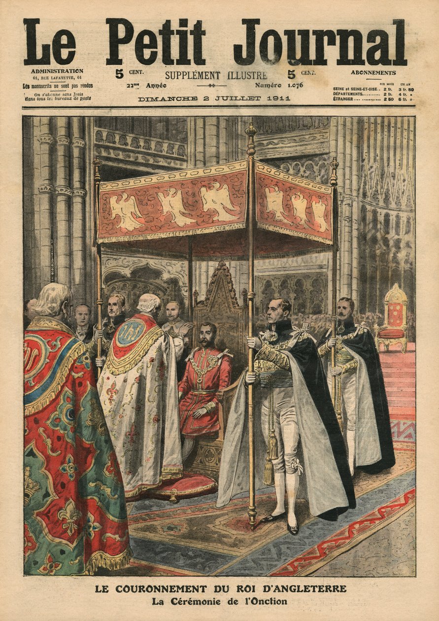 Koronacja króla Jerzego V (1865-1936) i ceremonia namaszczenia w Opactwie Westminsterskim, 23 czerwca 1911, ilustracja z „Le Petit Journal”, dodatek illustre, 2 lipca 1911 autorstwa French School