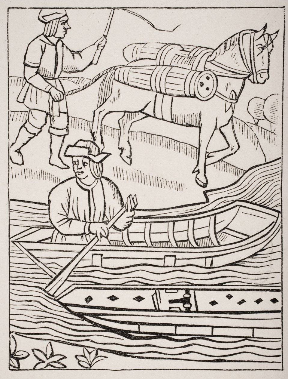 Transportowanie ryb drogą wodną i lądową, według ryciny w Royal Statutes of the Provostship of Merchants, 1528, z „Le Moyen Age et La Renaissance” Paula Lacroix (1806-84) opublikowanej w 1847 roku ( autorstwa French School