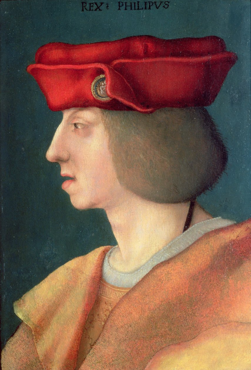 Król Hiszpanii Filip I "Przystojny" (1478-1506): syn cesarza Maksymiliana I (1459-1519) i Marii Burgundzkiej (1457-82) oraz mąż Joanny Kastylijskiej (1479-1555) (panel) autorstwa German School