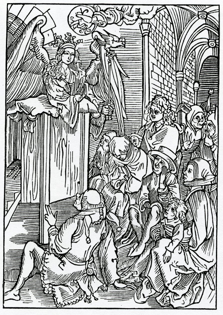 O kazaniu lub erudycji wysdome Bothe to wyse men and folys, ilustracja z angielskiego przekładu „Statek głupców” Aleksandra Barclay