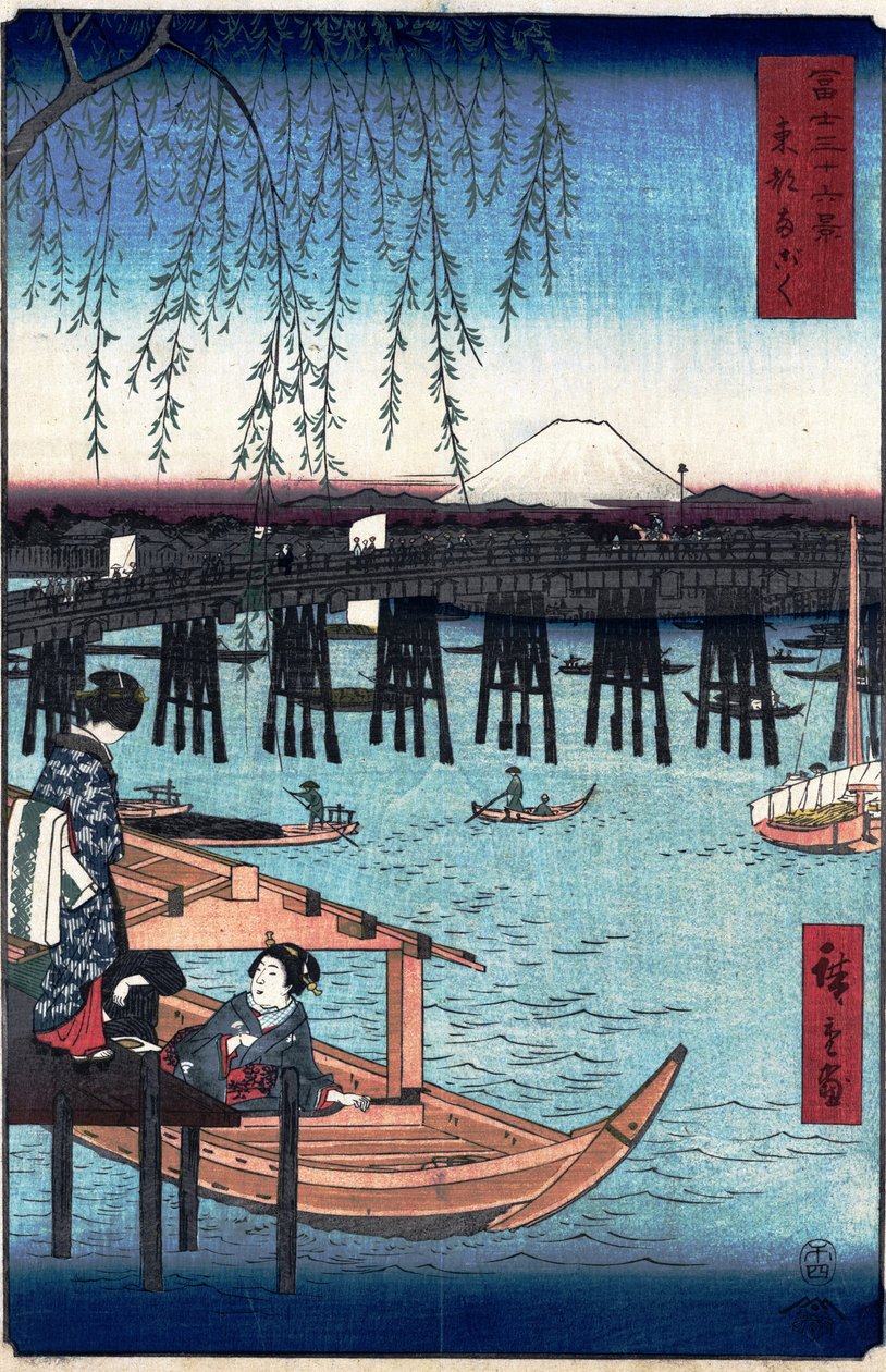 36 widoków na górę Fuji - 6. Ryogoku autorstwa Utagawa Hiroshige