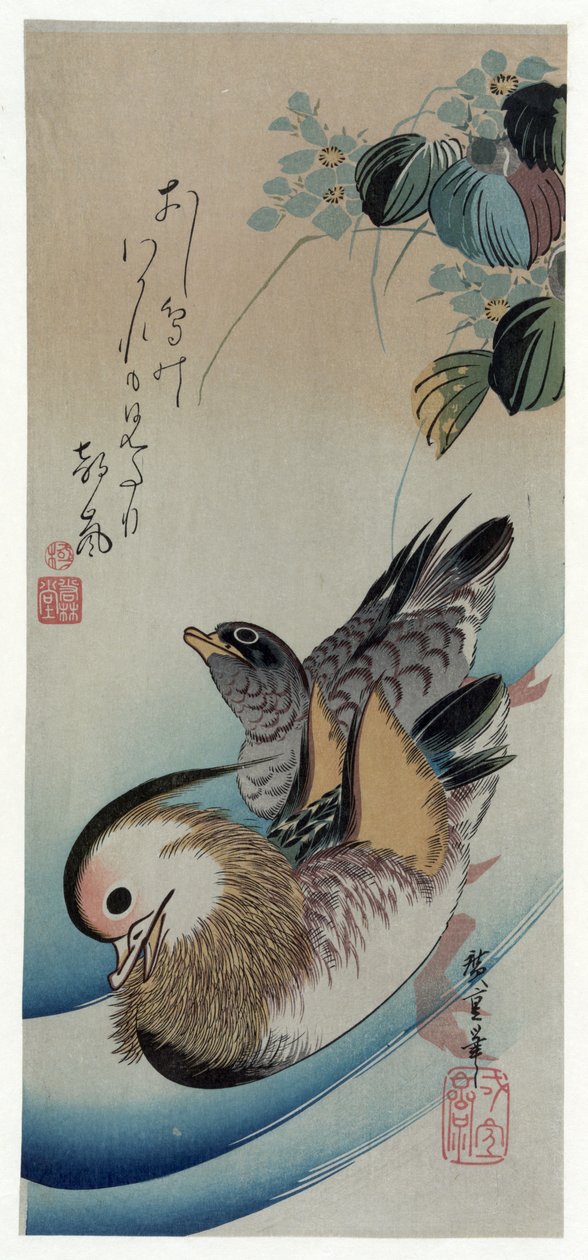 Oshidori (kaczki mandarynki) autorstwa Utagawa Hiroshige