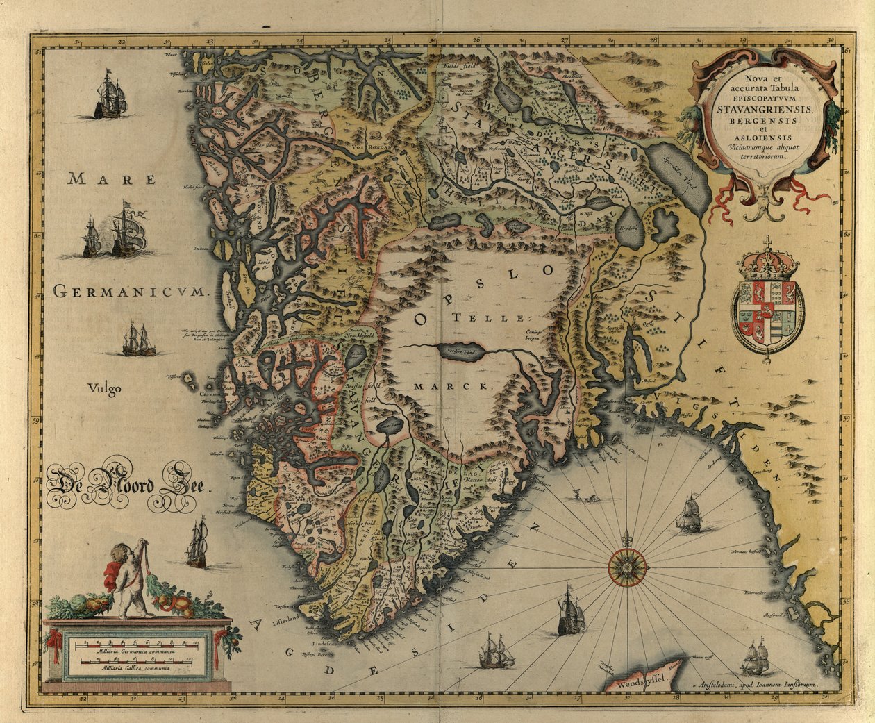 Nowa i dokładna mapa biskupstwa Stavenburg, Bergen autorstwa Jan og Jodocus Hondius Janssonius