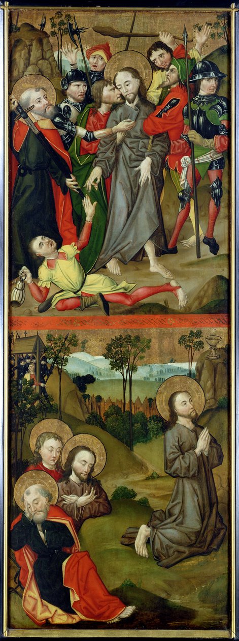 Aresztowanie Chrystusa i Chrystusa w Ogrodzie Getsemani, panel z ołtarza przedstawiający sceny Męki Pańskiej i Świętych, 1490 (zob. także 144538-40) autorstwa Master of the Luneburg Footwashers