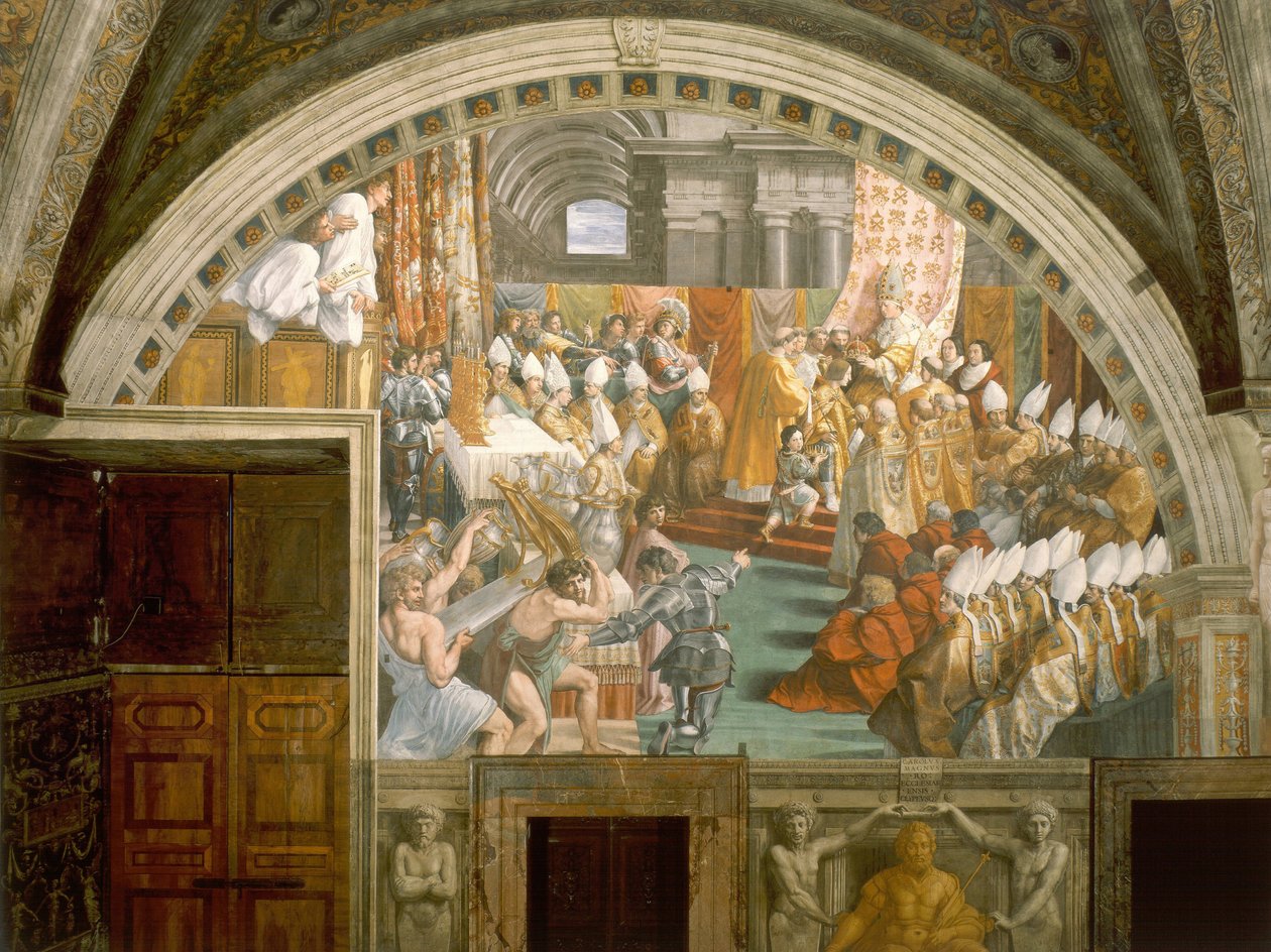 Koronacja Karola Wielkiego przez Leona III. w Bazylice św. Piotra w noc Bożego Narodzenia 800 autorstwa Raffaello Sanzio Raphael