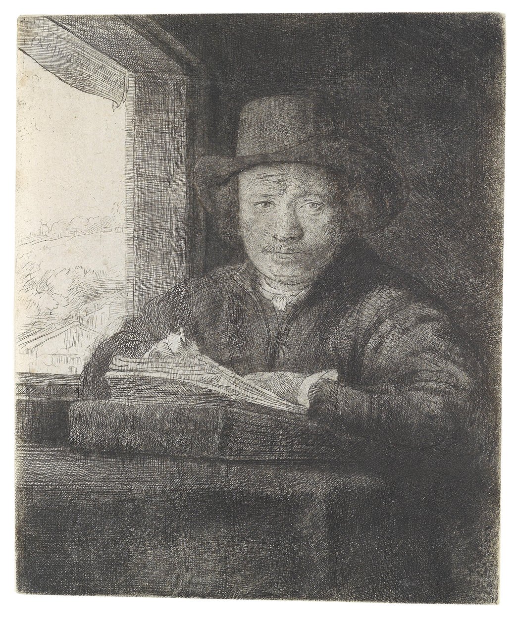 Rysowanie autoportretu przy oknie autorstwa Rembrandt van Rijn