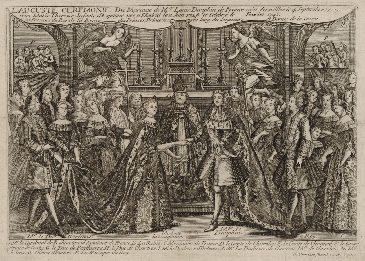 Małżeństwo Ludwika, Delfina Francji z Marią Teresą Raphaëlle, Infantką Hiszpanii w 1745 roku w Wersalu autorstwa Unknown