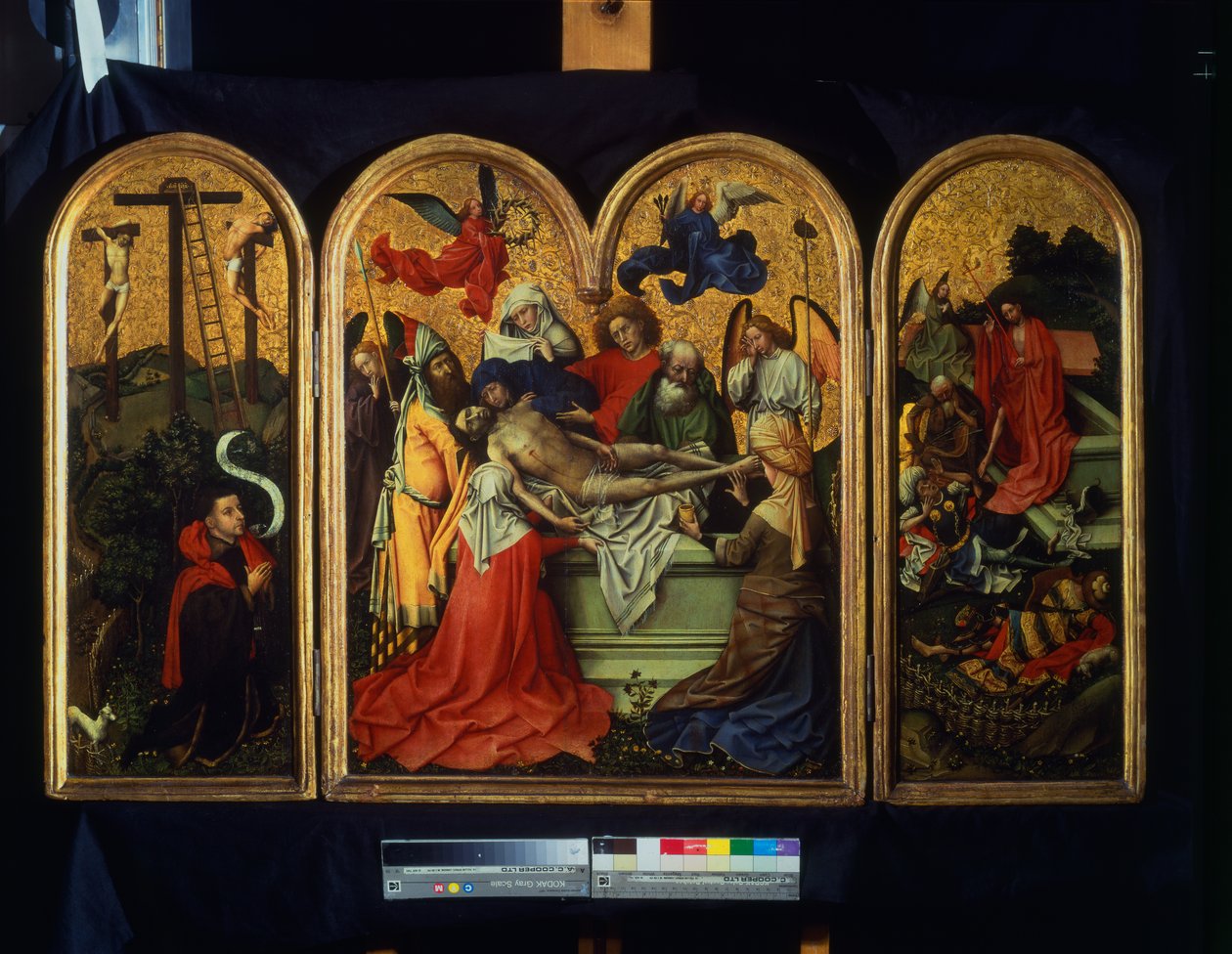 Tryptyk Seilern - Złożenie do grobu, ok. 1425 (farba, złoty płatek na desce) autorstwa Master of Flémalle